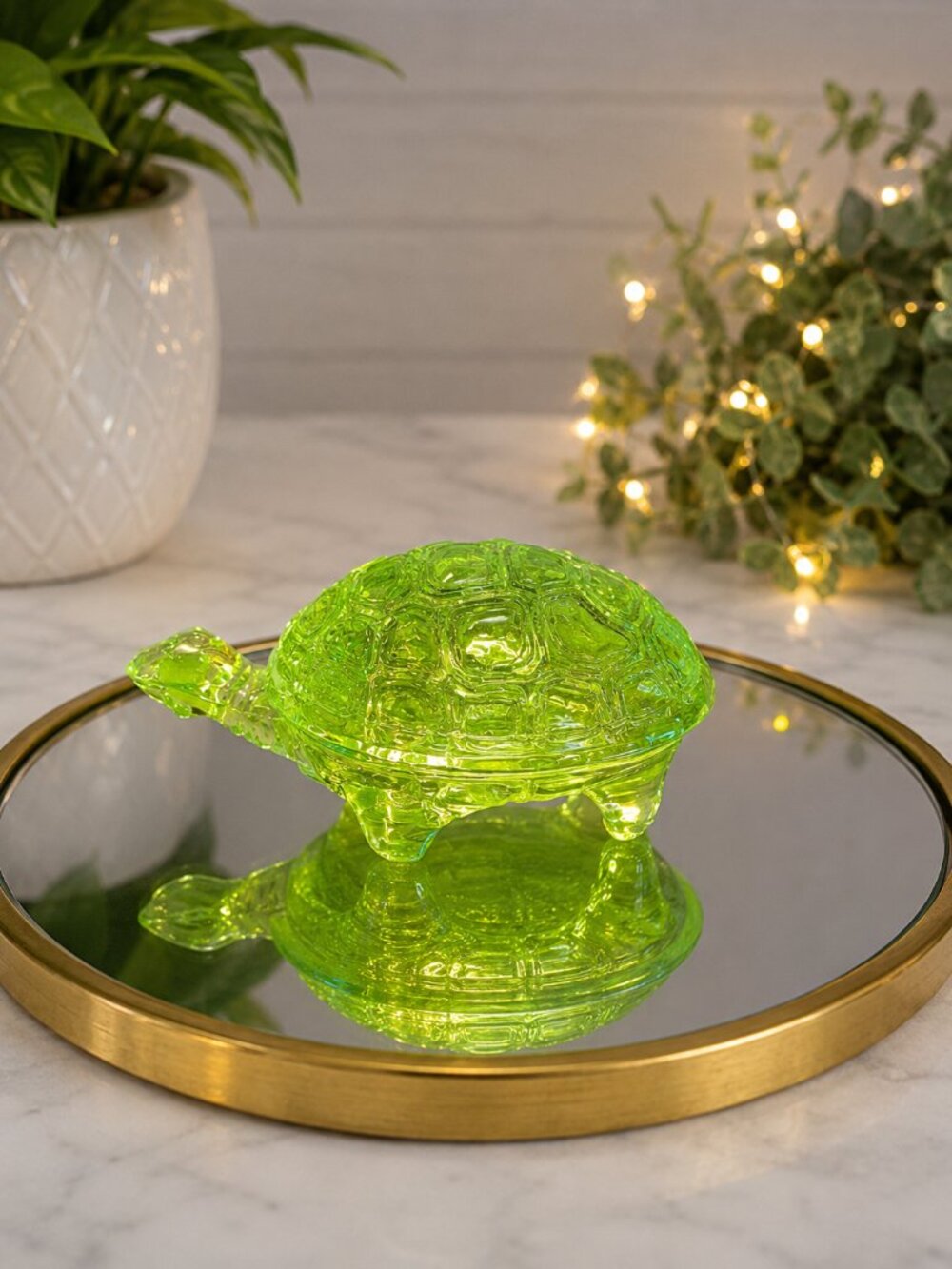 Uranium Vaseline Glass Turtle Jewelry Box with Lid – Glows Under UV Light